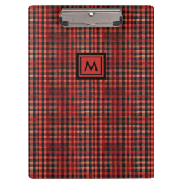 Carpeta De Pinza Monograma Moderno Del Patrón Tartán De Tartán Rojo