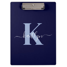 Carpeta De Pinza Monograma moderno en azul marino en letra cursiva
