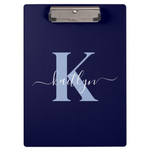Carpeta De Pinza Monograma moderno en azul marino en letra cursiva