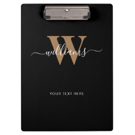 Carpeta De Pinza Monograma moderno Guión dorado negro Nombre inicia