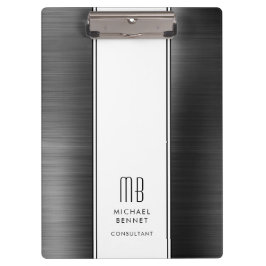 Carpeta De Pinza Monograma Moderno Negocio Blanco Y Negro