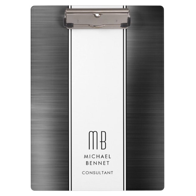 Carpeta De Pinza Monograma Moderno Negocio Blanco Y Negro (Anverso)