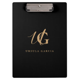 Carpeta De Pinza Monograma moderno negro y dorado