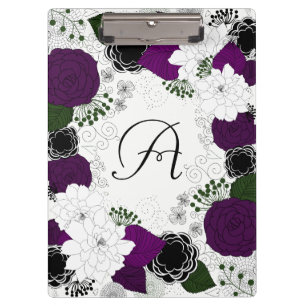 Carpeta De Pinza Monograma morado y floral blanco