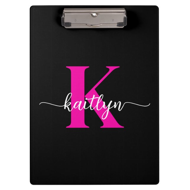 Carpeta De Pinza Monograma negro de rosa caliente (Anverso)