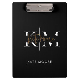 Carpeta De Pinza Monograma negro dorado elegante y con estilo para 
