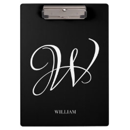 Carpeta De Pinza Monograma negro elegante personalizado inicial