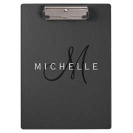 Carpeta De Pinza Monograma negro profesional Gray Your Name