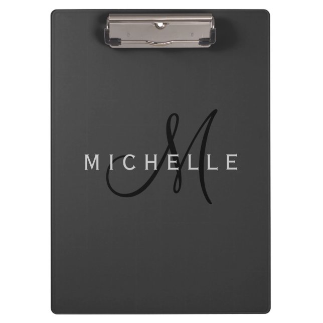 Carpeta De Pinza Monograma negro profesional Gray Your Name (Anverso)