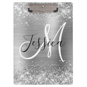 Carpeta De Pinza Monograma negro y blanco con papel de plata brilla