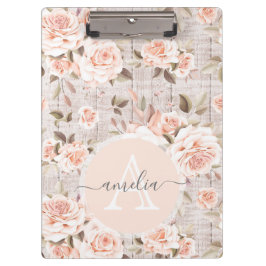 Carpeta De Pinza Monograma Nombre Rosas Rústicos de Madera y Vintag