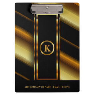 Carpeta De Pinza Monograma Oro oscuro y franjas diagonales negras