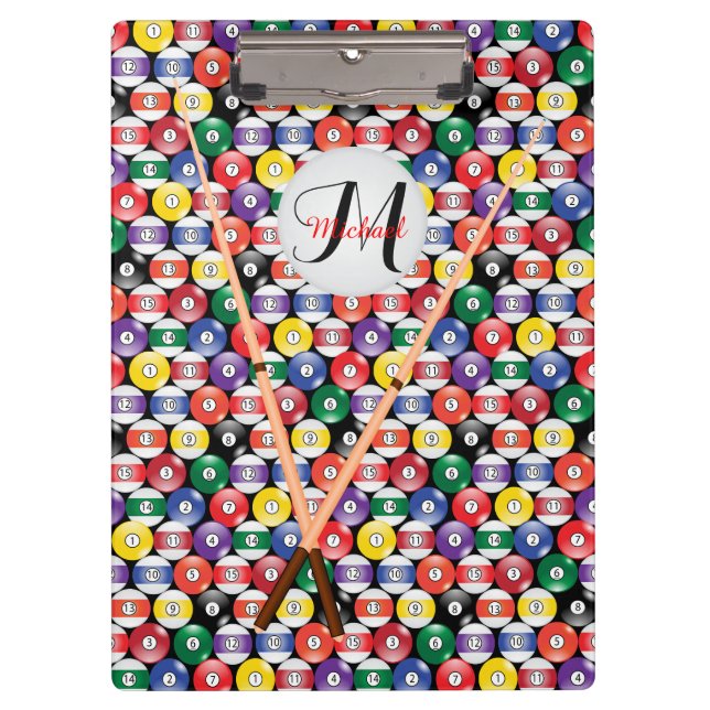 Carpeta De Pinza Monograma Patrón de bola de billar (Anverso)