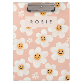 Carpeta De Pinza Monograma Patrón floral de sonrisa personalizada D