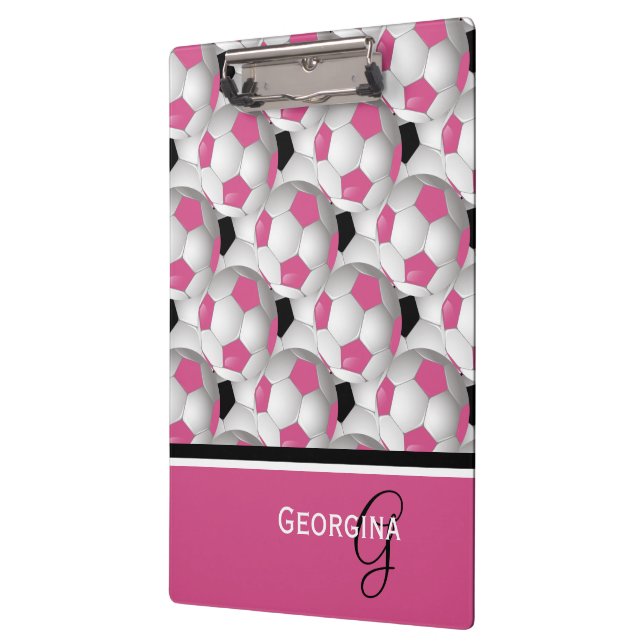 Carpeta De Pinza Monograma Patrón negro rosado de bola de fútbol (Izquierda)