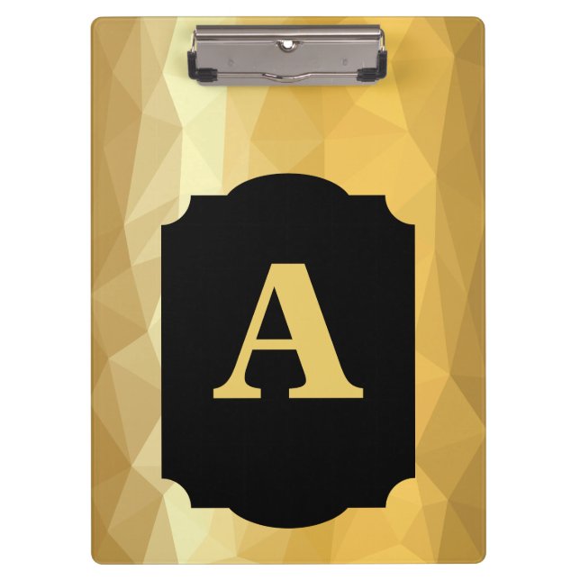 Carpeta De Pinza Monograma personal negro de lujo metálico dorado (Anverso)