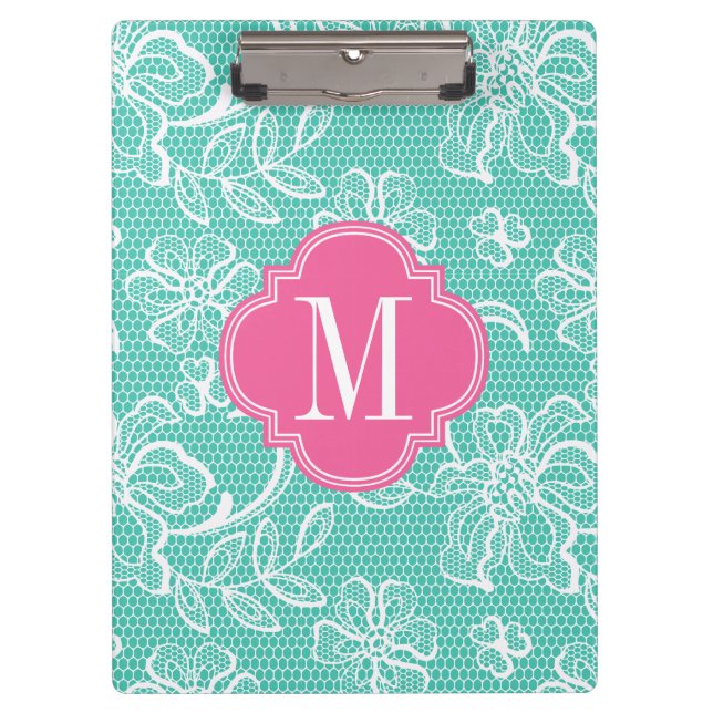Carpeta De Pinza Monograma personalizado cordón femenino elegante (Anverso)