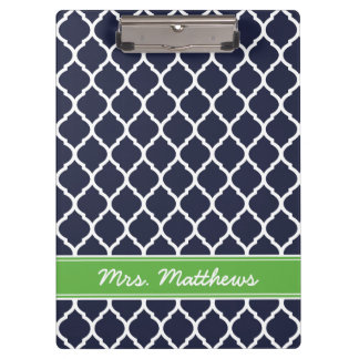 Carpeta De Pinza Monograma Personalizado de la Marina y el Cuatrefo