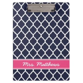 Carpeta De Pinza Monograma Personalizado de la Marina y el Cuatrefo
