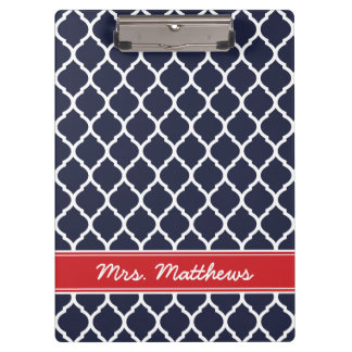 Carpeta De Pinza Monograma Personalizado de la Marina y el Cuatrefo