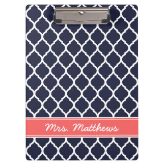 Carpeta De Pinza Monograma Personalizado de la Marina y el Quatrefo