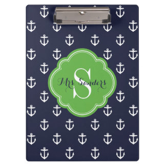 Carpeta De Pinza Monograma Personalizado de la Marina y los Anchore