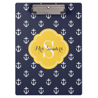 Carpeta De Pinza Monograma Personalizado de la Marina y los Anchore