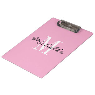 Carpeta De Pinza Monograma personalizado elegante rosa pastel