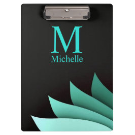 Carpeta De Pinza Monograma Personalizado Floral Turquesa Elegante