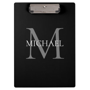 Carpeta De Pinza Monograma personalizado y nombre negro