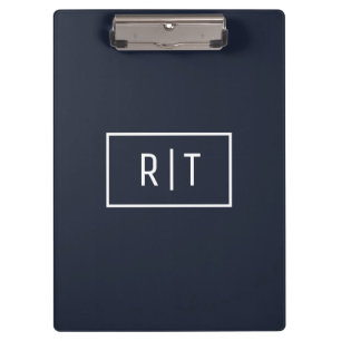Carpeta De Pinza Monograma Profesional Simple Azul Marino Borde Bla