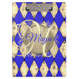 Carpeta De Pinza Monograma Real de Glam Azul y Oro