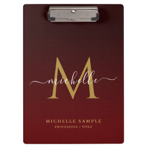 Carpeta De Pinza Monograma Rojo Negro Dorado Caligrafía Personaliza