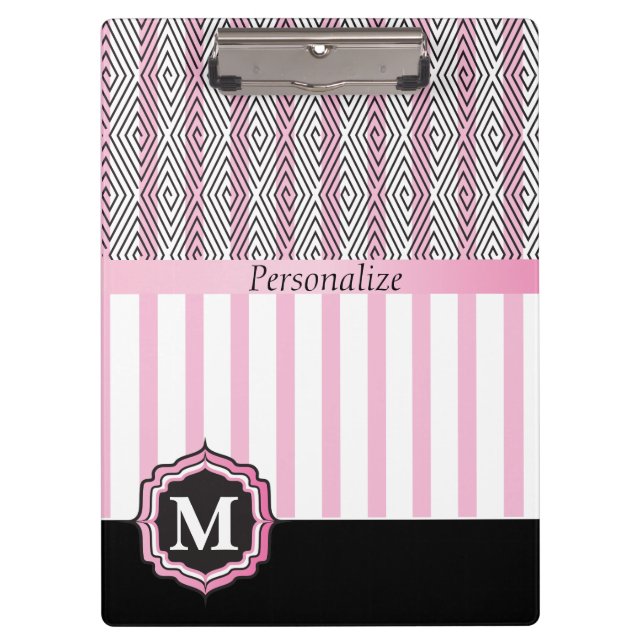 Carpeta De Pinza Monograma rosa, blanco y negro (Anverso)
