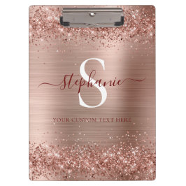 Carpeta De Pinza Monograma Rosa Faux-Purpurina Girly Glam