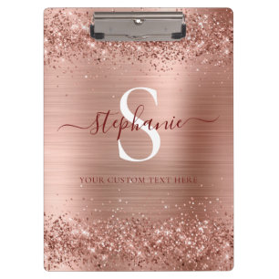 Carpeta De Pinza Monograma Rosa Faux-Purpurina Girly Glam