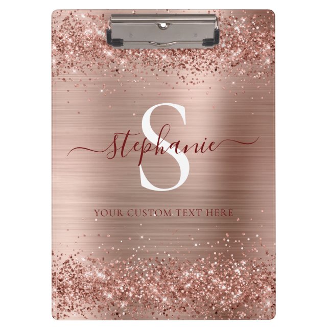 Carpeta De Pinza Monograma Rosa Faux-Purpurina Girly Glam (Anverso)