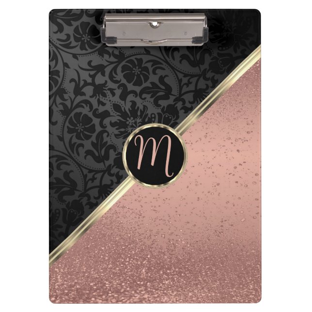 Carpeta De Pinza Monograma Rosa Purpurina de oro y blanco Damasco n (Anverso)