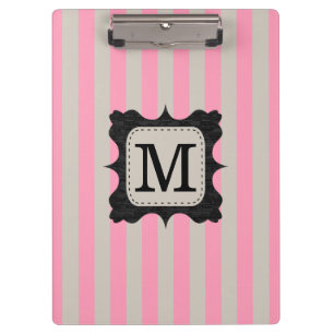 Carpeta De Pinza Monograma rosado del personalizado del negro del