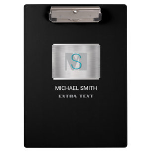 Carpeta De Pinza Monograma verde azulado y gris Nombre blanco, plat