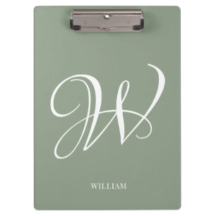 Carpeta De Pinza Monograma verde de sabio personalizado inicial