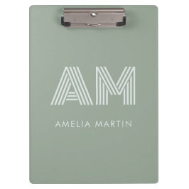 Carpeta De Pinza Monograma verde matcha minimalista