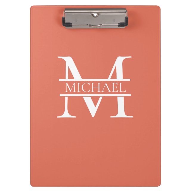 Carpeta De Pinza Monograma y nombre de Terracota Elegante y Persona (Anverso)
