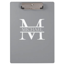 Carpeta De Pinza Monograma y nombre Gris elegante y personalizado