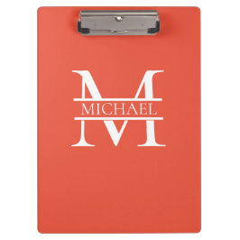 Carpeta De Pinza Monograma y nombre Naranja elegante personalizado