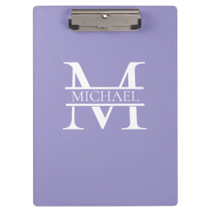 Carpeta De Pinza Monograma y nombre púrpura personalizado elegante