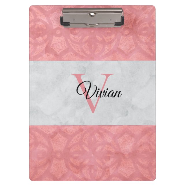Carpeta De Pinza Monogramación De Batik Rosa Ruddy Y Acuarela Gris (Anverso)