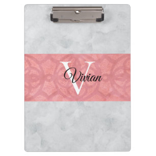 Carpeta De Pinza Monogramación De Batik Rosa Ruddy Y Acuarela Gris