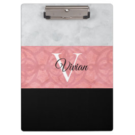 Carpeta De Pinza Monogramación De Batik Rosa Ruddy Y Acuarela Gris