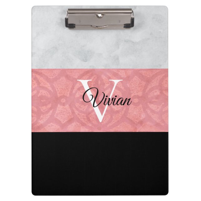 Carpeta De Pinza Monogramación De Batik Rosa Ruddy Y Acuarela Gris (Anverso)